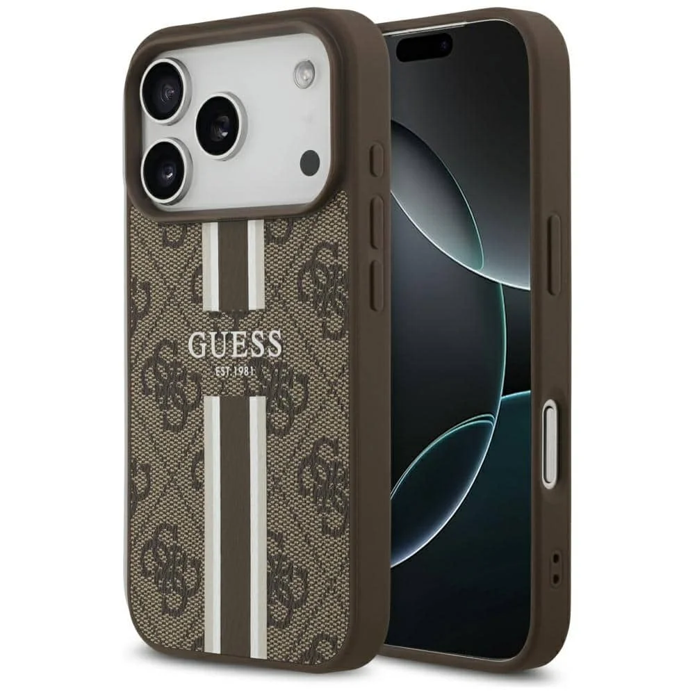 Φωτογραφία προϊόντος: Case Guess 4G Printed Stripes MagSafe για iPhone 17 Pro καφέ