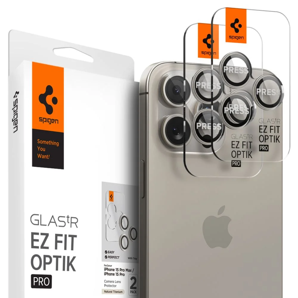 Φωτογραφία προϊόντος: Spigen Optik Pro Glas.tr "Ez Fit" camera protector 2-pack iPhone 14 Pro / Pro Max / 15 Pro / Pro Max / 16 Pro / Pro Max φυσικό τιτάνιο