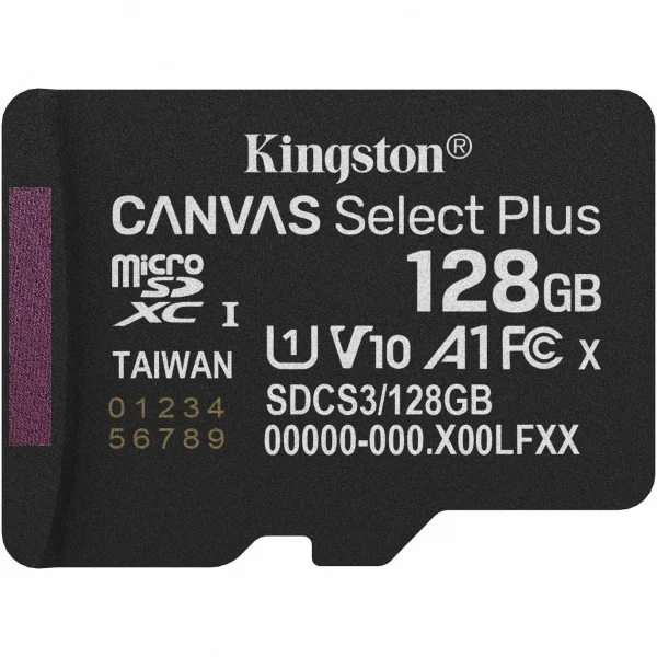 Φωτογραφία προϊόντος: MicroSDXC Memory Card Kingston Canvas Select Plus Android A1 With Adapter, 128gb, Class 10 / Uhs-1 U1 Sdcs3/128gbsp