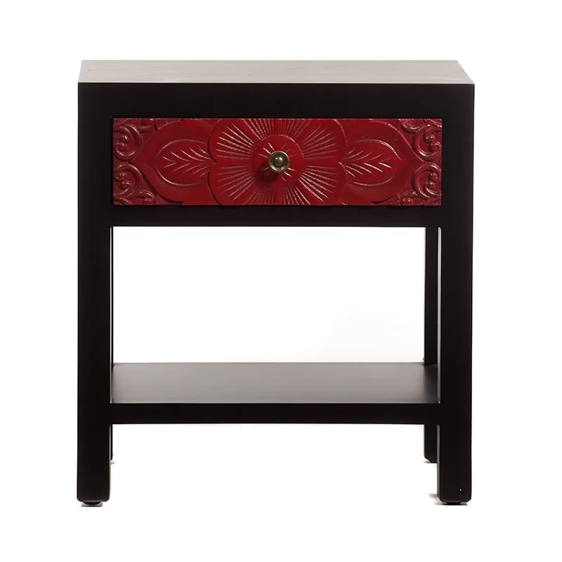 Φωτογραφία προϊόντος: Artekko Chinoise Handmade Flower Bed Side Table with 1 Drawer (47x34x50) Ξύλο