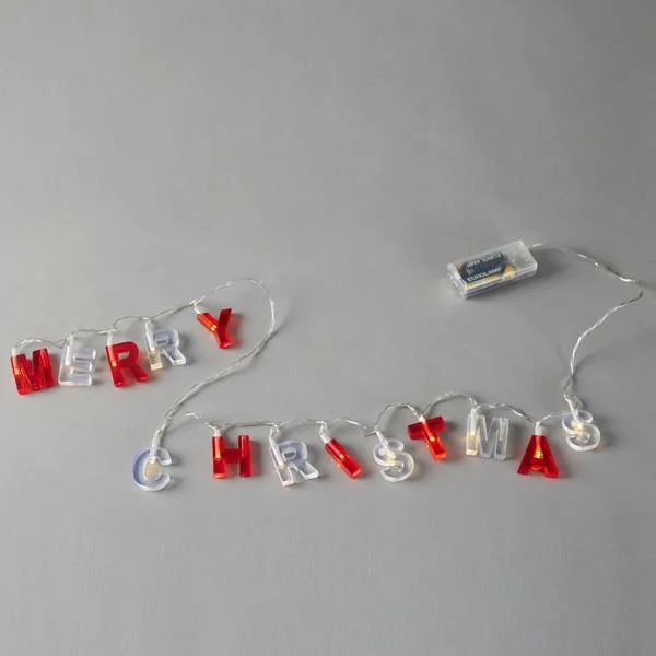 Φωτογραφία προϊόντος: ΣΕΙΡΑ, 14 LED 5mm, 'MERRY CHRISTMAS', ΜΕ ΚΟΚΚΙΝΑ & ΑΣΠΡΑ ΓΡΑΜΜΑΤΑ, ΜΠΑΤΑΡΙΑΣ 2xAA, TIMER, ΔΙΑΦΑΝΟ PVC ΚΑΛΩΔΙΟ, ΘΕΡΜΟ ΛΕΥΚΟ LED ΑΝΑ 8cm, ΠΡΟΕΚΤΑΣΗ ΠΑΡΟΧΗΣ 30cm, IP20 600-03241