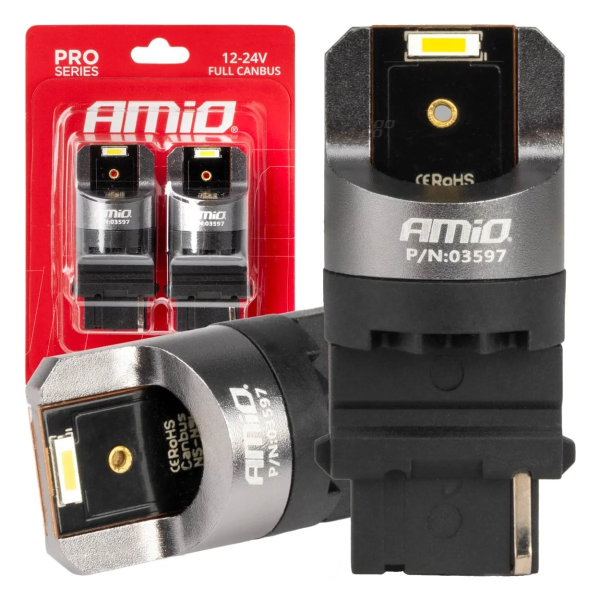 Φωτογραφία προϊόντος: AMIO ΛΑΜΠΑΚΙΑ P27W 12/24V 6.000K 2SMD LED FULL CAN-BUS ΛΕΥΚΟ PRO SERIES AMIO - 2 Τεμ. 03597/AM