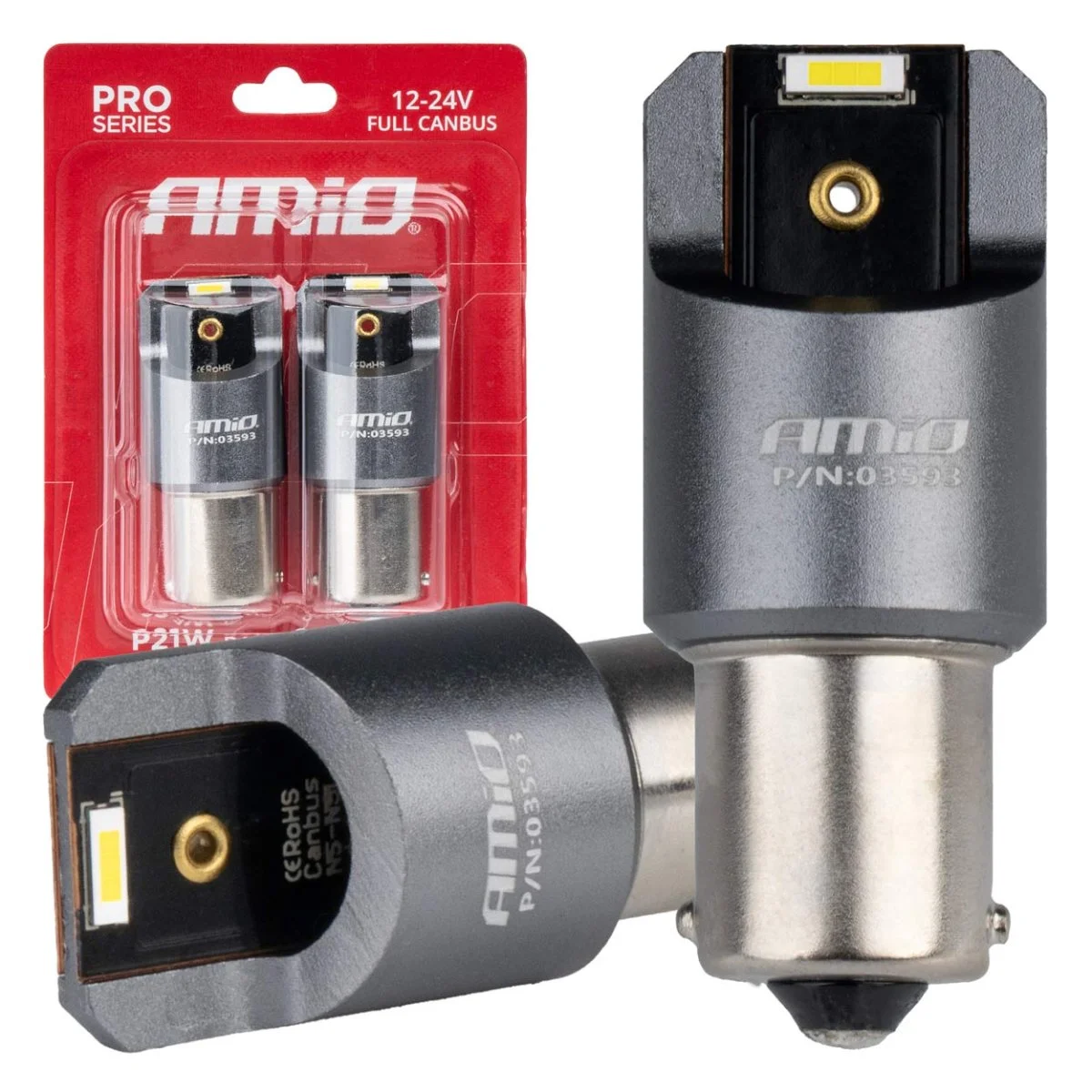 Φωτογραφία προϊόντος: AMIO ΛΑΜΠΕΣ LED CAN-BUS P21W BA15S 12/24V 6.000K 2xSMD ΛΕΥΚΟ PRO SERIES AMIO - 2 ΤΕΜ. 03593/AM