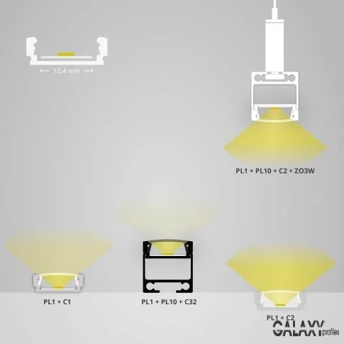 Φωτογραφία προϊόντος: PL1 LED CONSTRUCTION PROFILE 200 cm, flat, powder-coated white RAL 9010, LED strips max. 12 mm