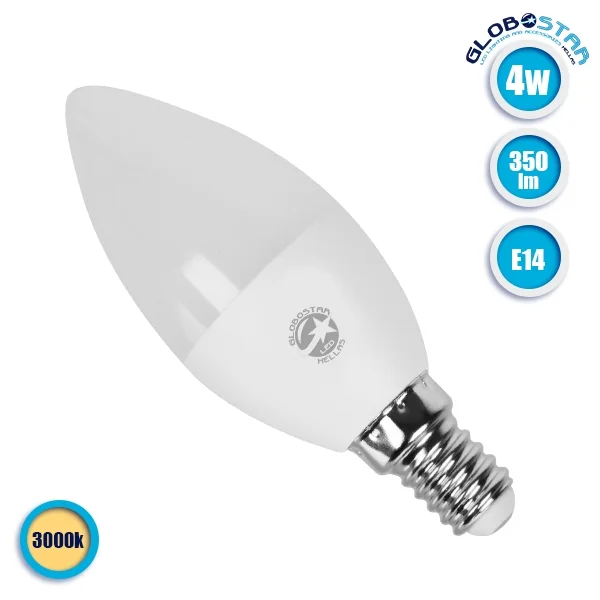 Φωτογραφία προϊόντος: GloboStar 01714 Λάμπα LED E14 Κεράκι C37 4W 230V 350lm 260° Θερμό Λευκό 3000k