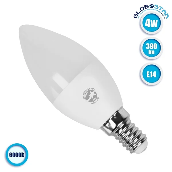 Φωτογραφία προϊόντος: GloboStar 01712 Λάμπα LED E14 Κεράκι C37 4W 230V 390lm 260° Ψυχρό Λευκό 6000k