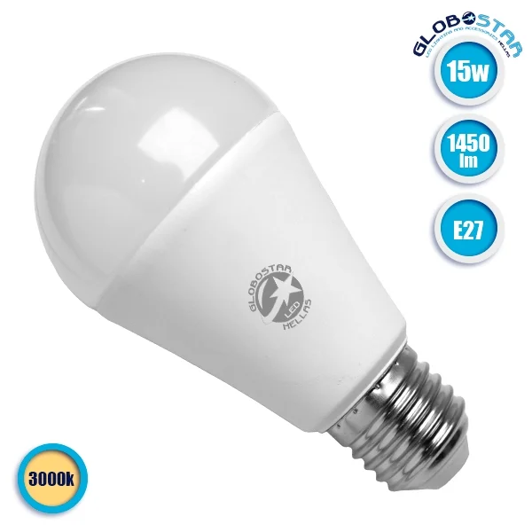 Φωτογραφία προϊόντος: GloboStar 01696 Λάμπα LED E27 A60 Γλόμπος 15W 230V 1450lm 260° Θερμό Λευκό 3000k