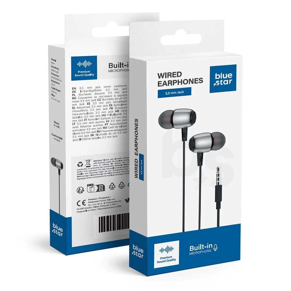 Φωτογραφία προϊόντος: . BLUE STAR wire earphones Jack 3,5 mm with microphone M09 1,2 m black
