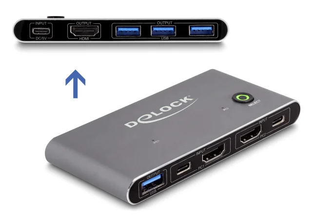 Φωτογραφία προϊόντος: DELOCK HDMI KVM switch 18647 με 4x θύρες USB 5Gbps, 8K/30Hz, γκρι