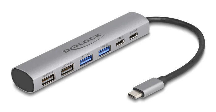 Φωτογραφία προϊόντος: DELOCK USB-C hub 64232, 4x USB/2x USB-C θύρες, 10Gbps, γκρι
