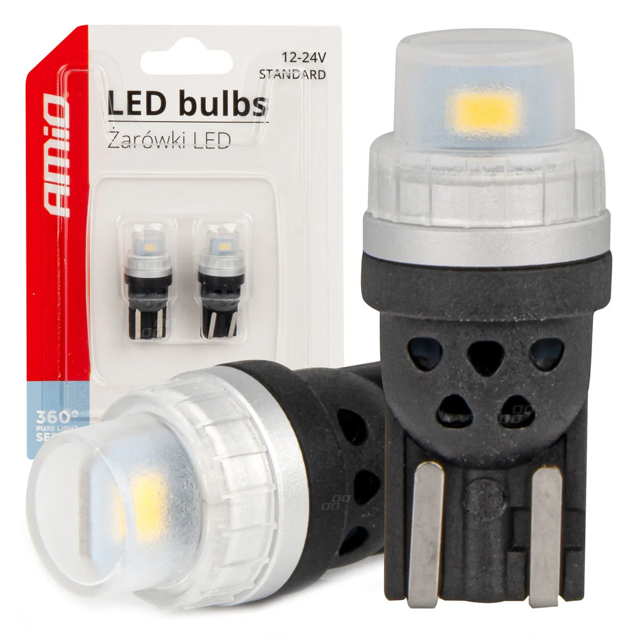 Φωτογραφία προϊόντος: Λαμπακια T10 W5W 12/24V 2x3020 Smd Led Λευκο Pure Light Series Amio - 2 Τεμ.