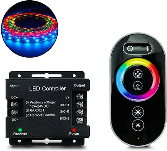 Φωτογραφία προϊόντος: Ασύρματο Rgb Controller Χειριστήριο Αφής Rf Led Ταινίες Dc 12v 24v 24a Zy-2430 Μαύρο