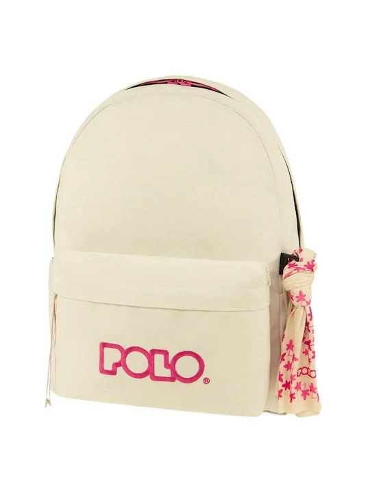 Φωτογραφία προϊόντος: Polo Original Double Scarf Σχολική Τσάντα Πλάτης Γυμνασίου - Λυκείου White/Magenta με Θήκη για Παγούρι 27lt 2024