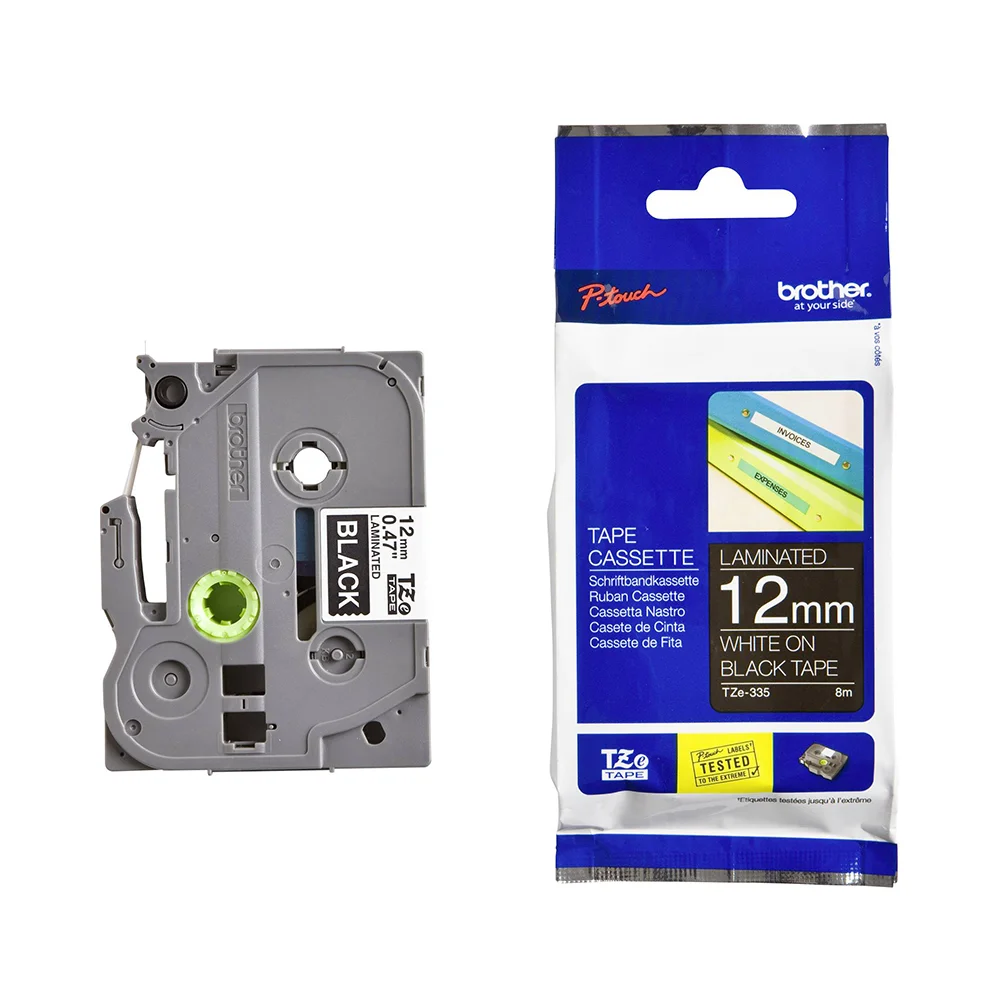 Φωτογραφία προϊόντος: Brother Labels Brother TZe-335 Labelling Tape – White on Black, 12mm wide (TZE335) (BROTZE335)