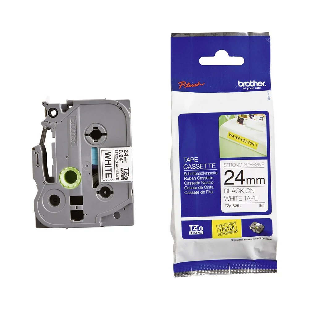 Φωτογραφία προϊόντος: Brother Labels Brother TZe-S251 Labelling Tape Cassette – Black on White, 24mm wide (TZES251) (BROTZES251)