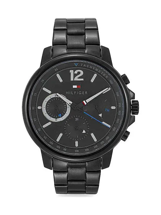 Φωτογραφία προϊόντος: Tommy Hilfiger Landon Ανδρικό Ρολόι 44mm Χρονογράφος Μπαταρίας με Μαύρο Μεταλλικό Μπρασελέ