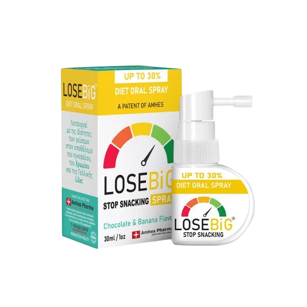 Φωτογραφία προϊόντος: EIFRON LOSEBIG Diet Oral Spray Stop Snacking Συμπλήρωμα Διατροφής για Σταμάτημα του Τσιμπολογήματος με Γεύση Σοκολάτα-Μπανάνα 30ml