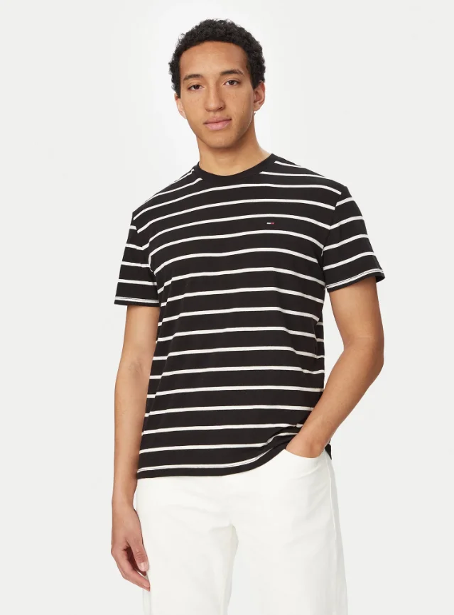 Φωτογραφία προϊόντος: Tommy Jeans Ανδρικό T-Shirt STRIPE SS TEE EXT Regular Fit DM0DM22544-BDS(Black/White Stripe)