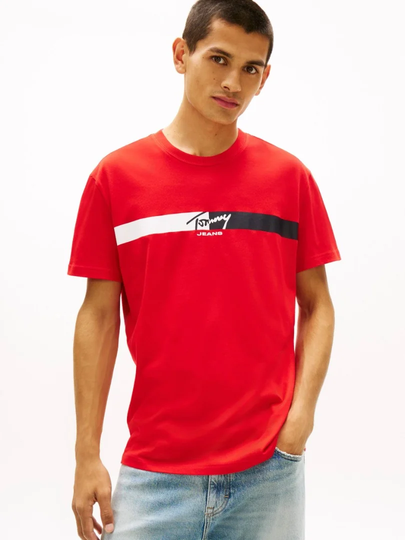 Φωτογραφία προϊόντος: Tommy Jeans Ανδρικό T-Shirt Βαμβακερό SIGNATURE STRIPE TEE Regular Fit DM0DM22539-XL8(Κόκκινο)