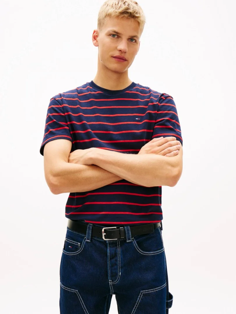 Φωτογραφία προϊόντος: Tommy Jeans Ανδρικό T-Shirt STRIPE SS TEE EXT Regular Fit DM0DM22544-C1G(Navy/Red Stripe)