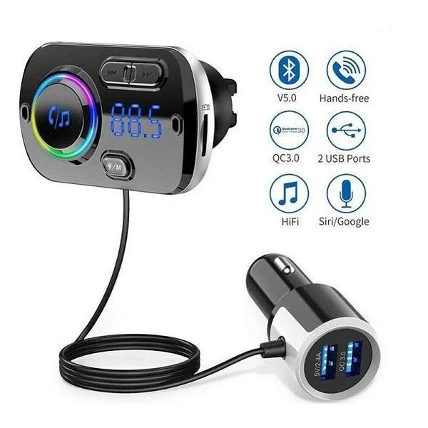 Φωτογραφία προϊόντος: OEM Ασύρματο Bluetooth 5.0 EDR Handsfree MP3 Player Aυτοκινήτου Με 7 LED Φωτισμό USB 5V 3.0A BC39BQ