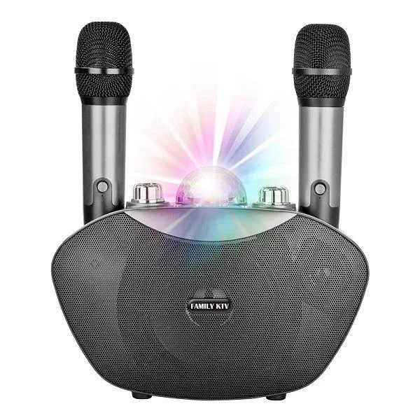 Φωτογραφία προϊόντος: OEM Y-8 Family KTV Karaoke με Δύο Ασύρματα Μικρόφωνα με TF Κάρτα Ήχου Bluetooth 15W Ασημί