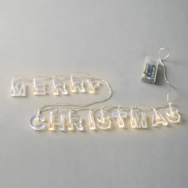 Φωτογραφία προϊόντος: ΣΕΙΡΑ, 14 LED 5mm, 'MERRY CHRISTMAS', ΔΙΑΦΑΝΑ ΓΡΑΜΜΑΤΑ, ΜΠΑΤΑΡΙΑΣ 2xAA, TIMER, ΔΙΑΦΑΝΟ PVC ΚΑΛΩΔΙΟ, ΘΕΡΜΟ ΛΕΥΚΟ LED, ΑΝΑ 8cm, ΠΡΟΕΚΤΑΣΗ ΠΑΡΟΧΗΣ 30cm, IP20 600-03240