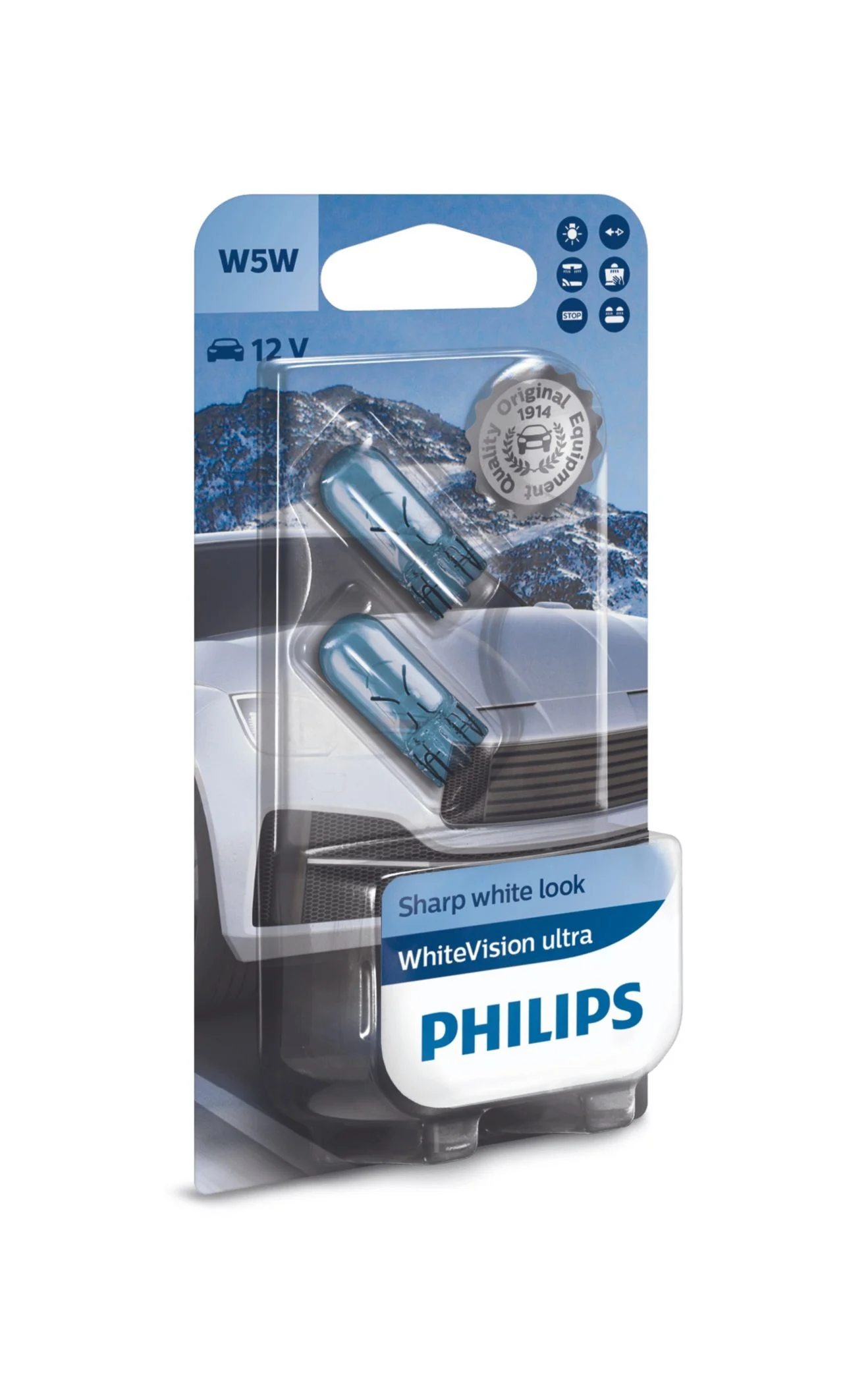 Φωτογραφία προϊόντος: PHILIPS W5W White Vision Ultra 12V 5W 3300K (12961WVUB2) 2τμχ
