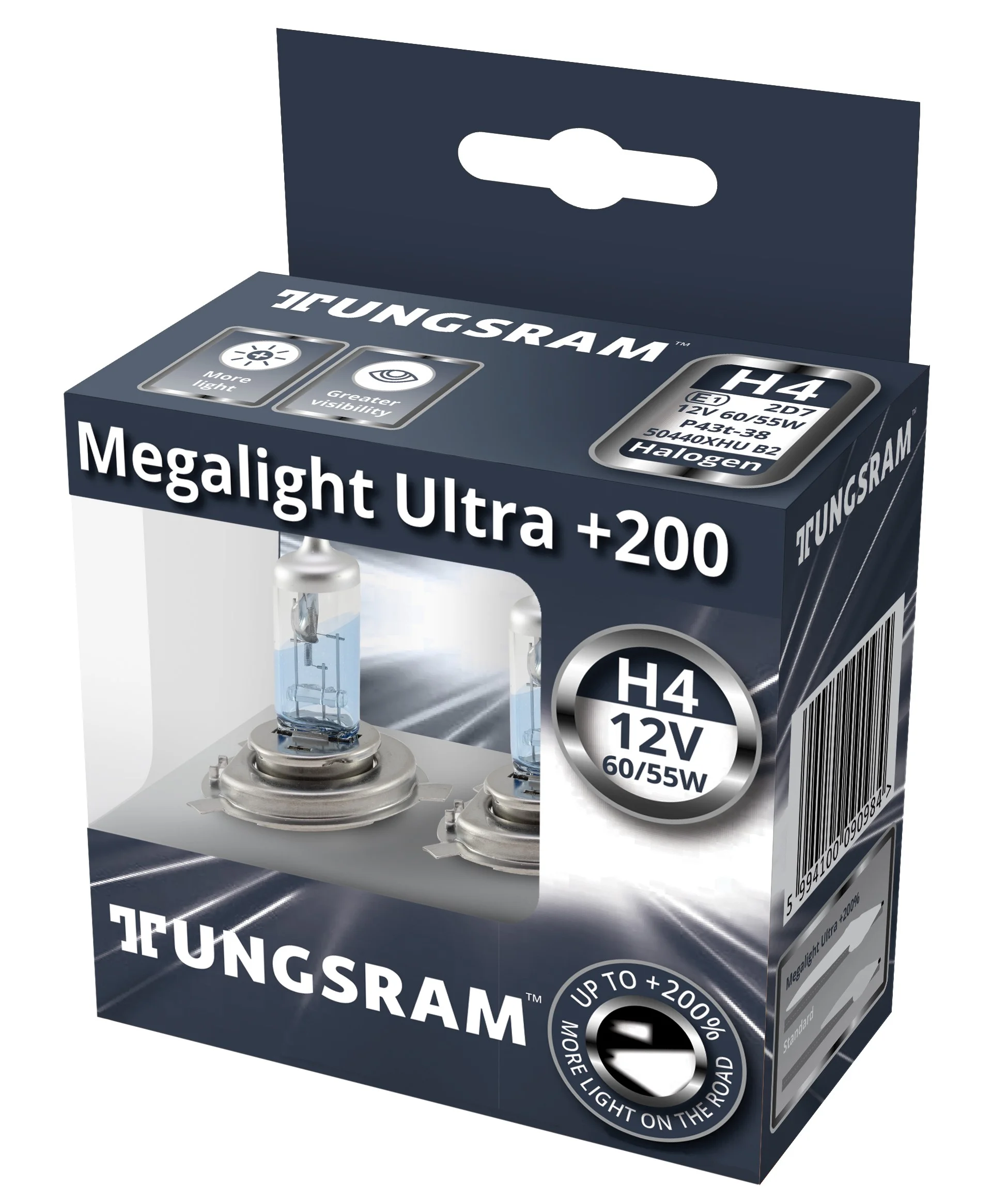 Φωτογραφία προϊόντος: TUNGSRAM H4 12V 60 / 55W P43t Megalight Ultra + 200% Περισσότερο Φως (50440XHU B2) 2τμχ