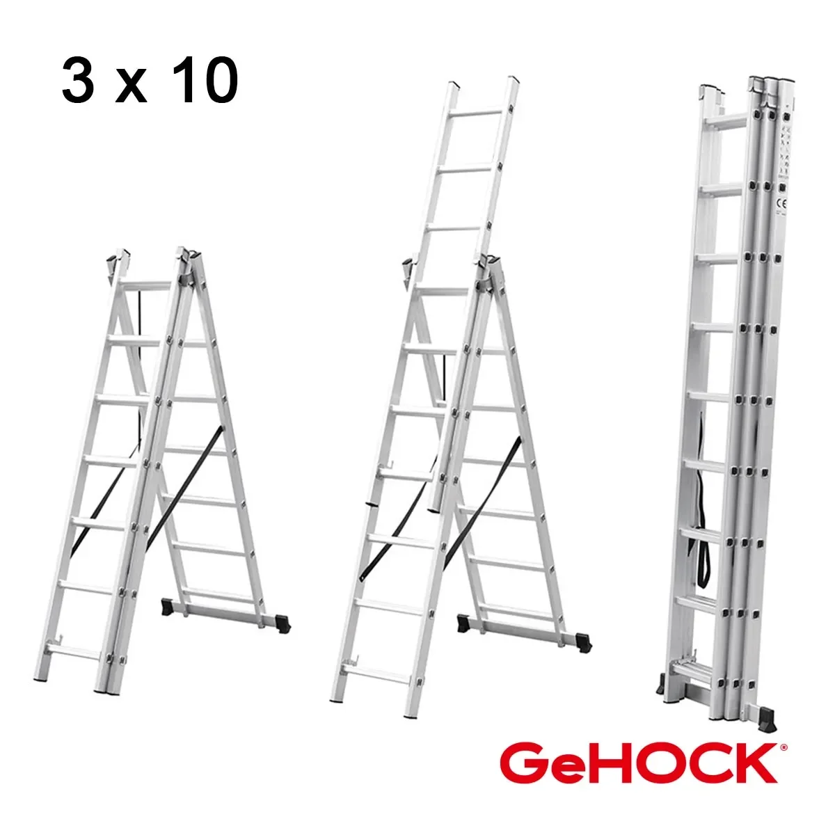 Φωτογραφία προϊόντος: Gehock Τριπλή Σκάλα Επεκτεινόμενη Αλουμινίου 3 x 10 Σκαλοπάτια 10295310
