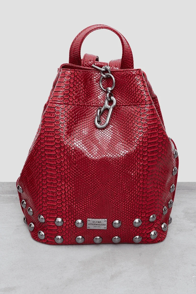 Φωτογραφία προϊόντος: Elena Athanasiou Bags Black N’ Metal Backpack Croco Burgundy Τσάντα Elena Athanasiou