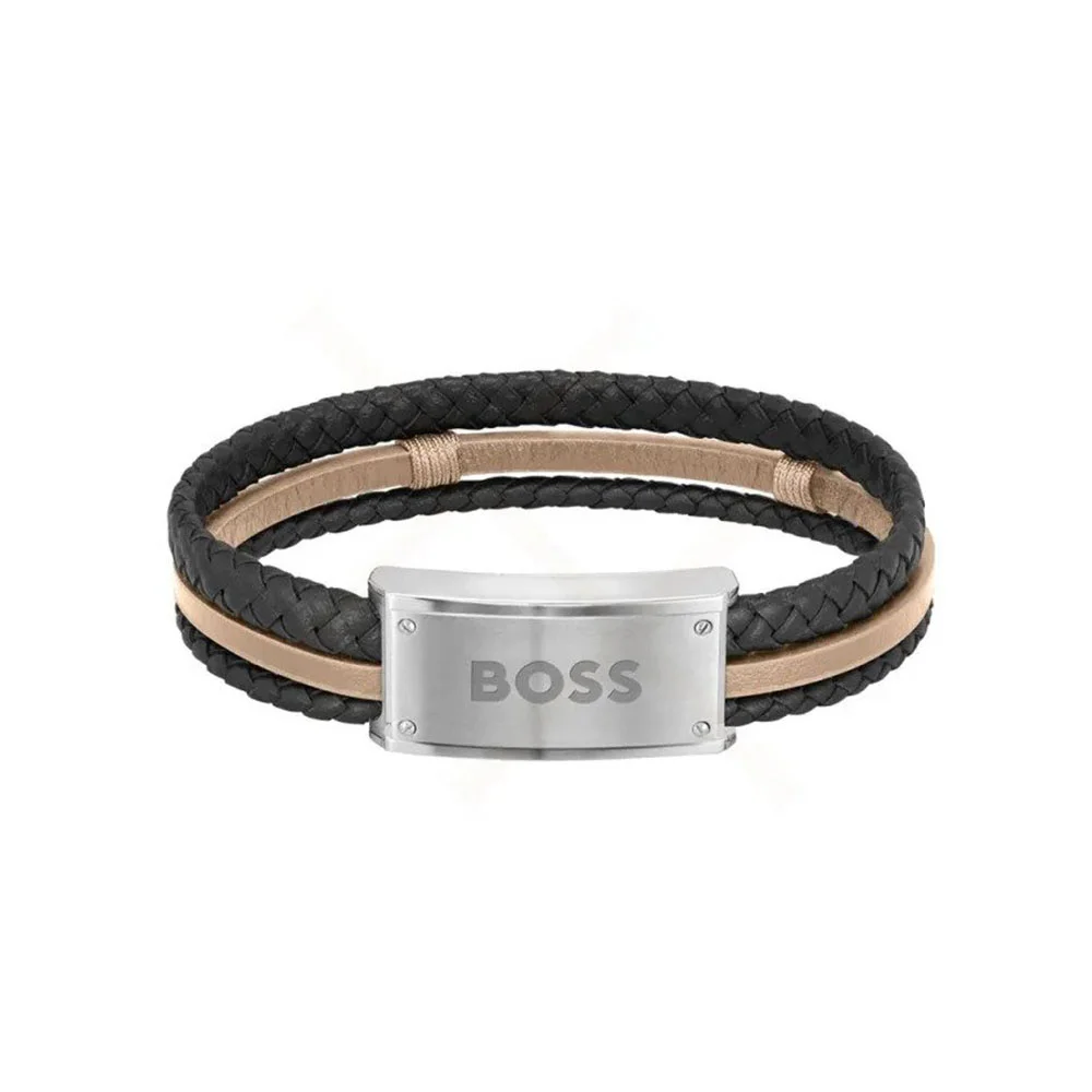 Φωτογραφία προϊόντος: HUGO BOSS Ανδρικό Βραχιόλι Από Μαύρο και Μπεζ Δερμάτινο Λουράκι 1580423