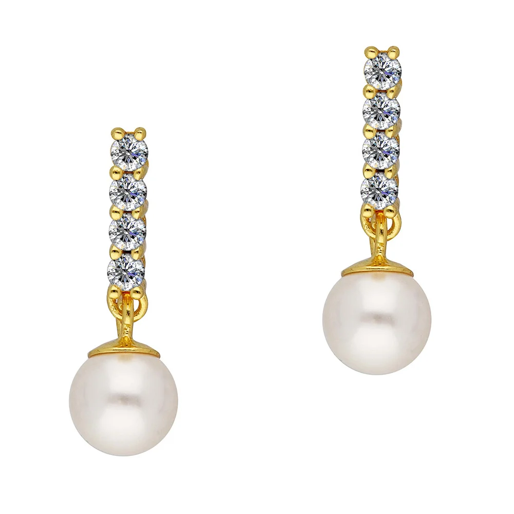 Φωτογραφία προϊόντος: Σκουλαρίκια με Moissanite Diamonds και Μαργαριτάρια από Eπιχρυσωμένο Ασήμι SK3778