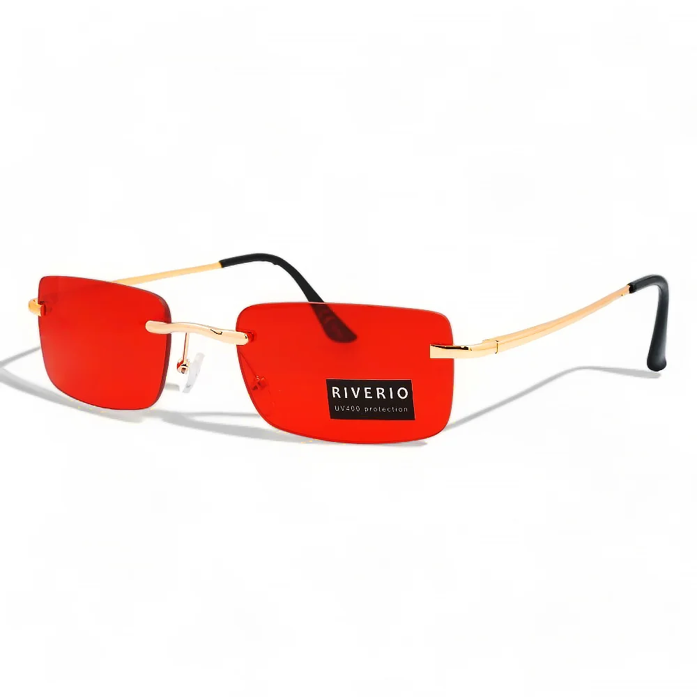 Φωτογραφία προϊόντος: Riverio Unisex Γυαλιά Ηλίου UV400 Παραλληλόγραμμα με Χρυσό Μεταλλικό Σκελετό και Κόκκινο Φακό RV42321