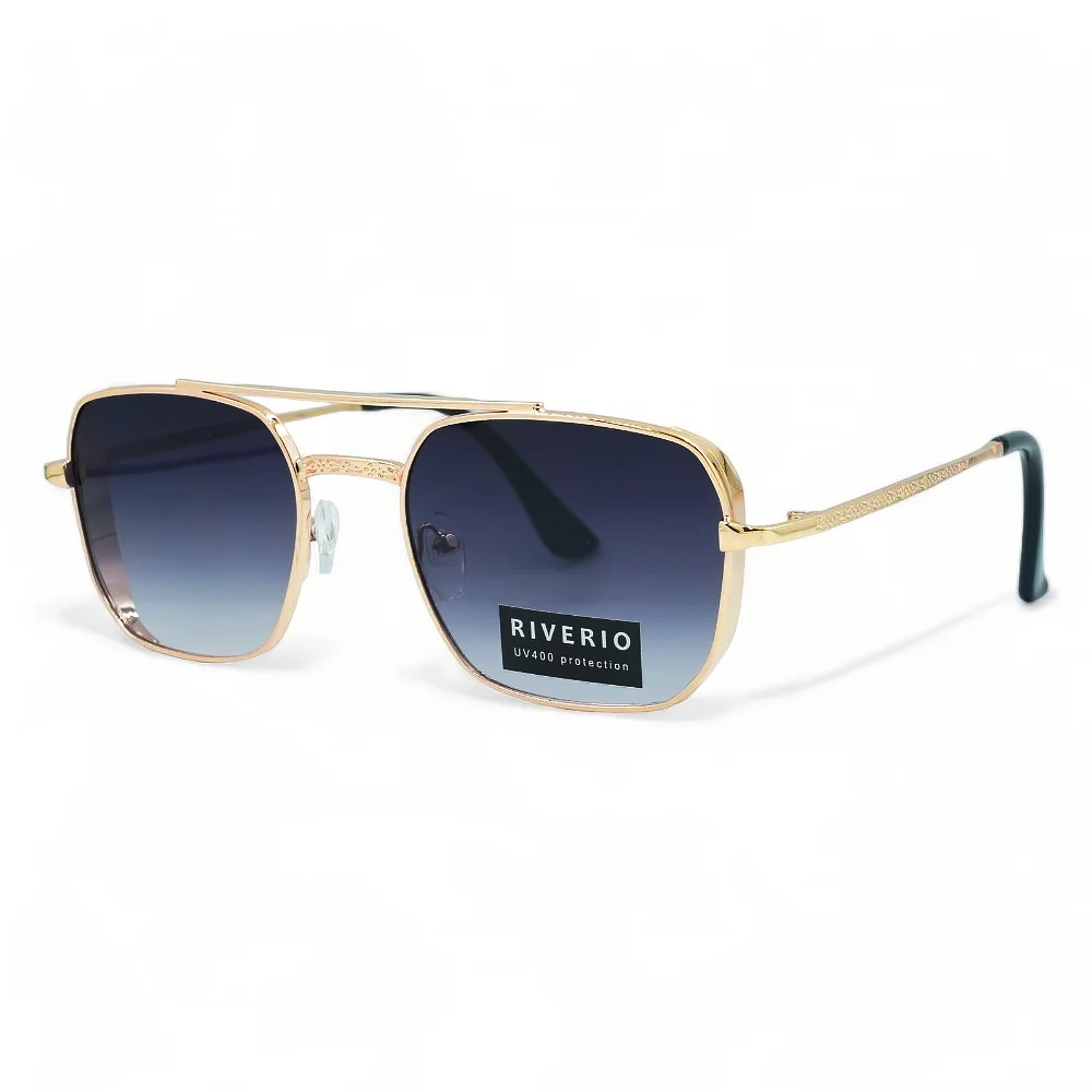 Φωτογραφία προϊόντος: Riverio Unisex Γυαλιά Ηλίου UV400 Τετράγωνα με Χρυσό Μεταλλικό Σκελετό και Σκούρο Μπλε ντεγκραντέ Φακό RV42371
