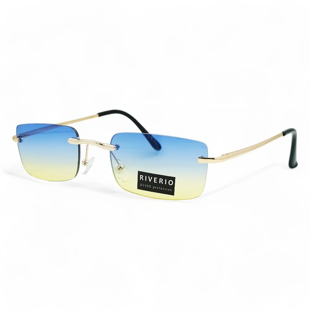 Φωτογραφία προϊόντος: Riverio Unisex Γυαλιά Ηλίου UV400 Παραλληλόγραμμα με Χρυσό Μεταλλικό Σκελετό και Μπλε ντεγκραντέ Φακό RV42324