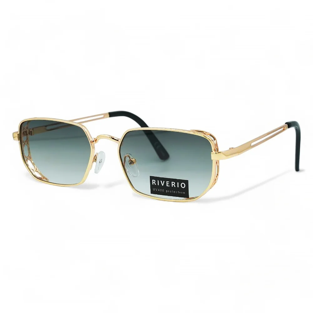 Φωτογραφία προϊόντος: Riverio Unisex Γυαλιά Ηλίου UV400 Παραλληλόγραμμα με Χρυσό Μεταλλικό Σκελετό και Πράσινο ντεγκραντέ Φακό RV42394