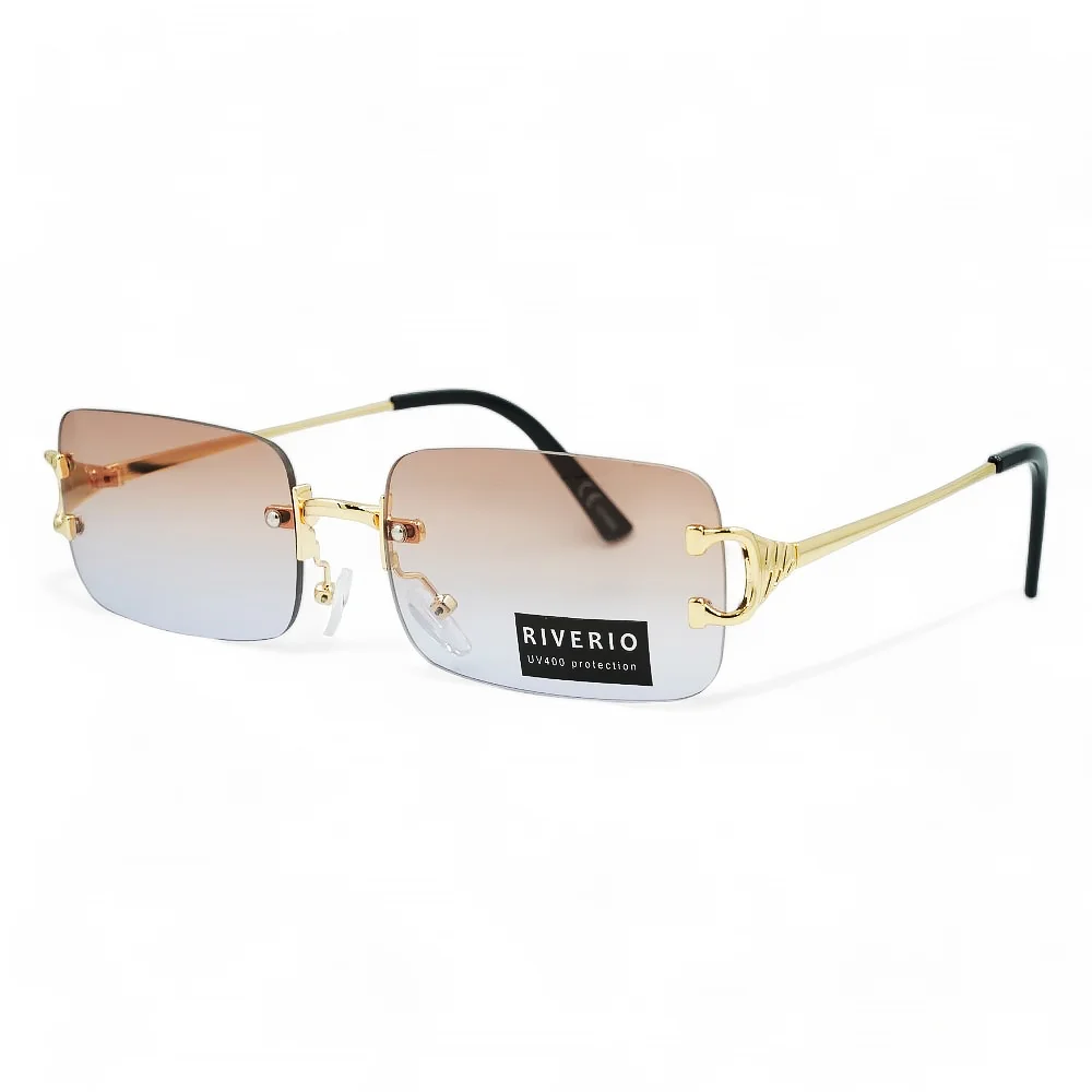 Φωτογραφία προϊόντος: Riverio Unisex Γυαλιά Ηλίου UV400 Παραλληλόγραμμα με Χρυσό Μεταλλικό Σκελετό και Καφέ ντεγκραντέ Φακό RV42354