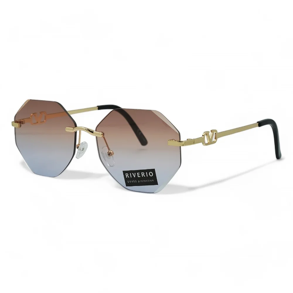 Φωτογραφία προϊόντος: Riverio Unisex Γυαλιά Ηλίου UV400 Πολύγωνο με Χρυσό Μεταλλικό Σκελετό και Καφέ ντεγκραντέ Φακό RV42423