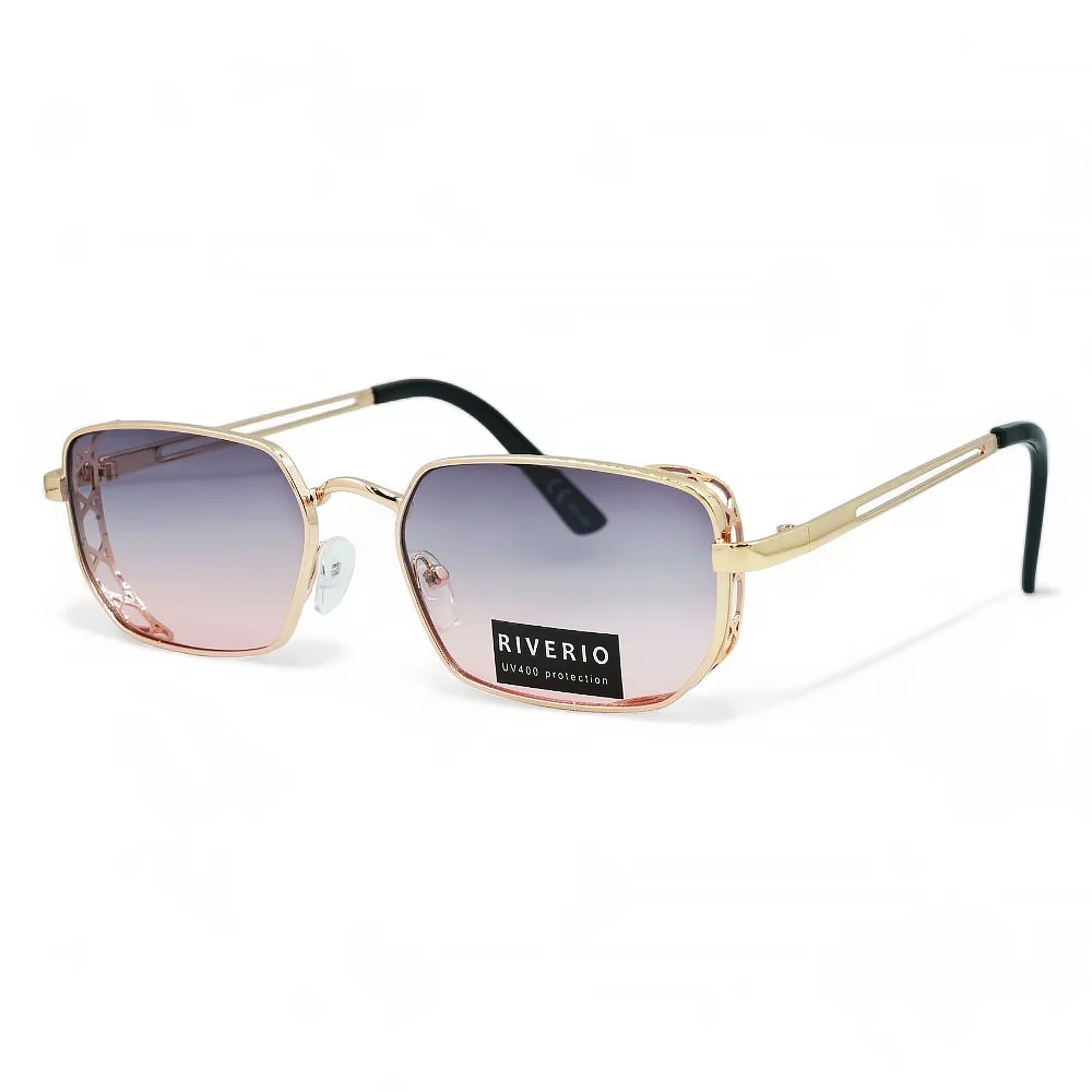Φωτογραφία προϊόντος: Riverio Unisex Γυαλιά Ηλίου UV400 Παραλληλόγραμμα με Χρυσό Μεταλλικό Σκελετό και Μωβ ντεγκραντέ Φακό RV42391