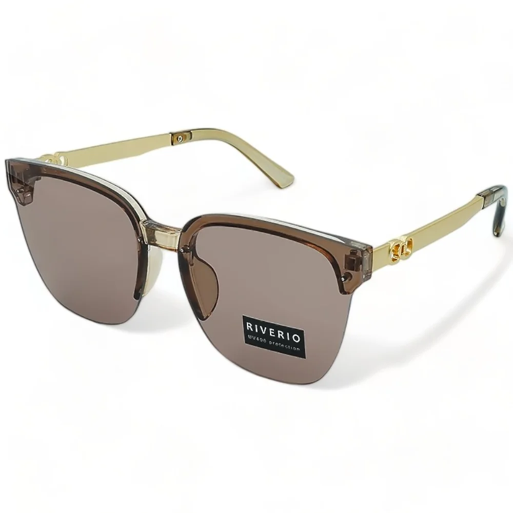 Φωτογραφία προϊόντος: Riverio Unisex Γυαλιά Ηλίου UV400 Τετράγωνα με Διάφανο καφέ Κοκκάλινο Σκελετό και Καφέ Φακό RV42442