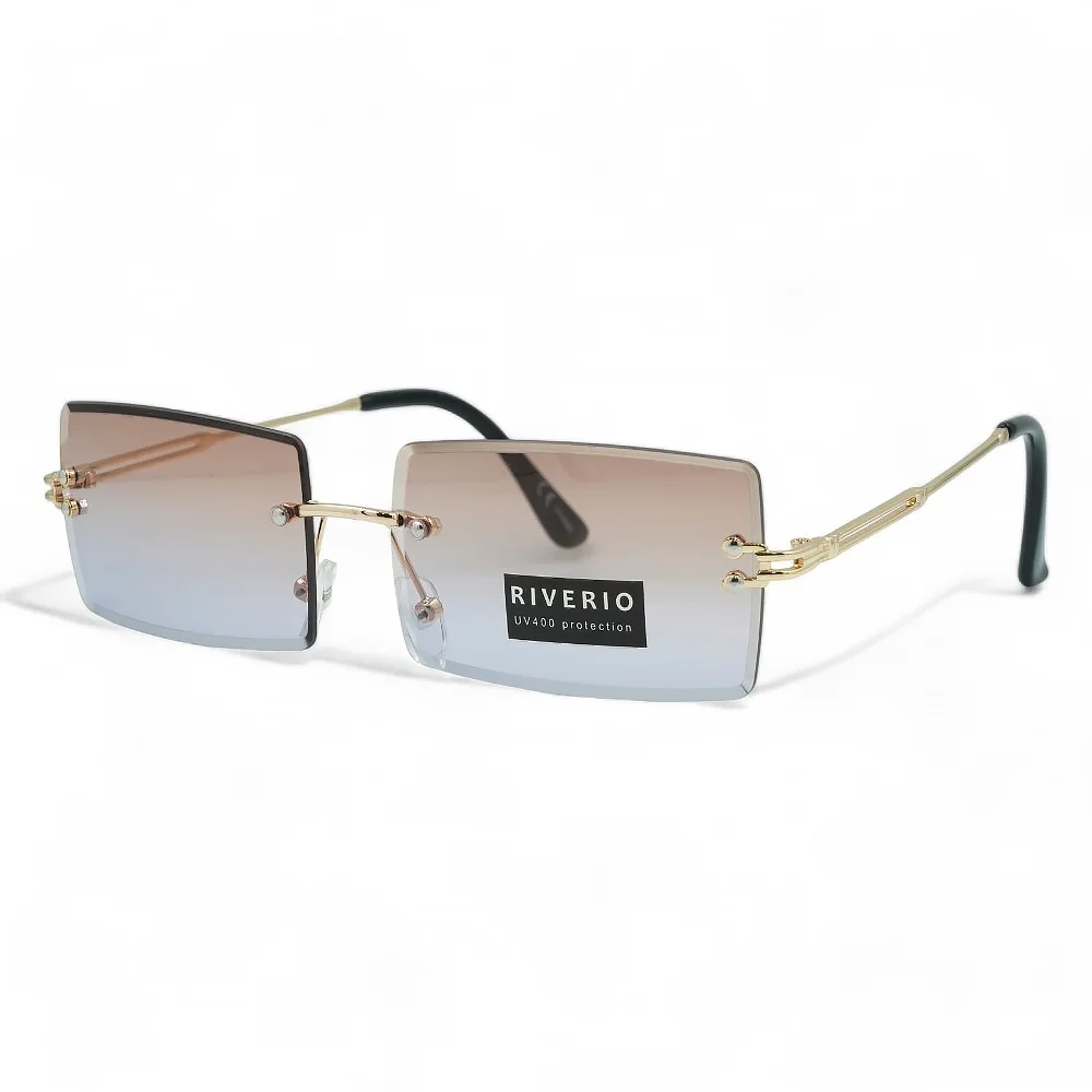 Φωτογραφία προϊόντος: Riverio Unisex Γυαλιά Ηλίου UV400 Παραλληλόγραμμα με Χρυσό Μεταλλικό Σκελετό και Καφέ ντεγκραντέ Φακό RV42344