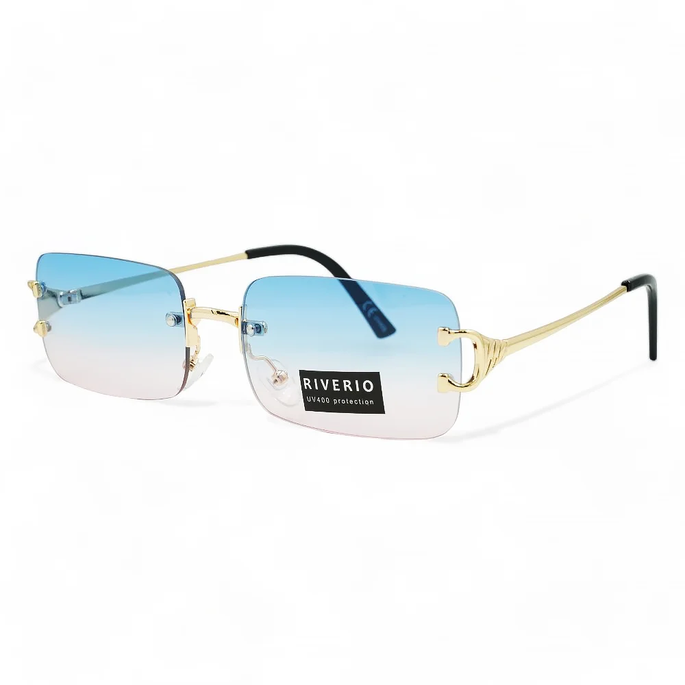 Φωτογραφία προϊόντος: Riverio Unisex Γυαλιά Ηλίου UV400 Παραλληλόγραμμα με Χρυσό Μεταλλικό Σκελετό και Γαλάζιο ντεγκραντέ Φακό RV42351