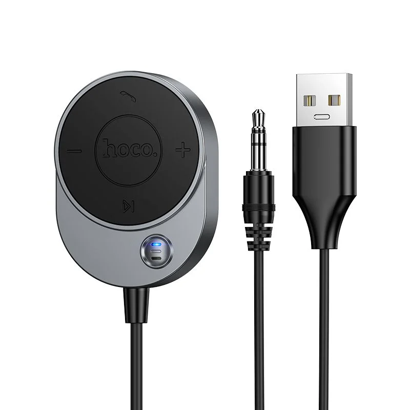 Φωτογραφία προϊόντος: . Wireless car receiver Hoco AUX Bluetooth with cable Jack 3,5 mm E150 metal gray