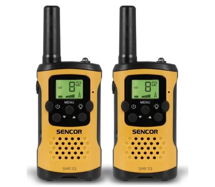 Φωτογραφία προϊόντος: Walkie Talkie Sencor SMR 113 Mini Size Σετ 2τμχ με Yποδοχή Hands Free 2.5mm Εύρος Κάλυψης 5 km 3ΑΑΑ Μαύρο/Κίτρινο
