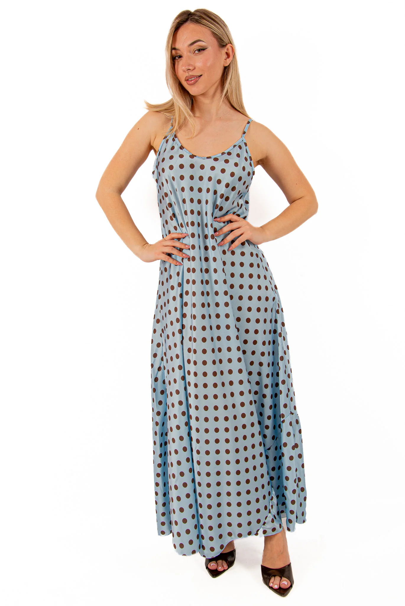 Φωτογραφία προϊόντος: Ellen Φόρεμα Τιράντες Σατέν Πουά Γαλάζιο Γαλάζιο