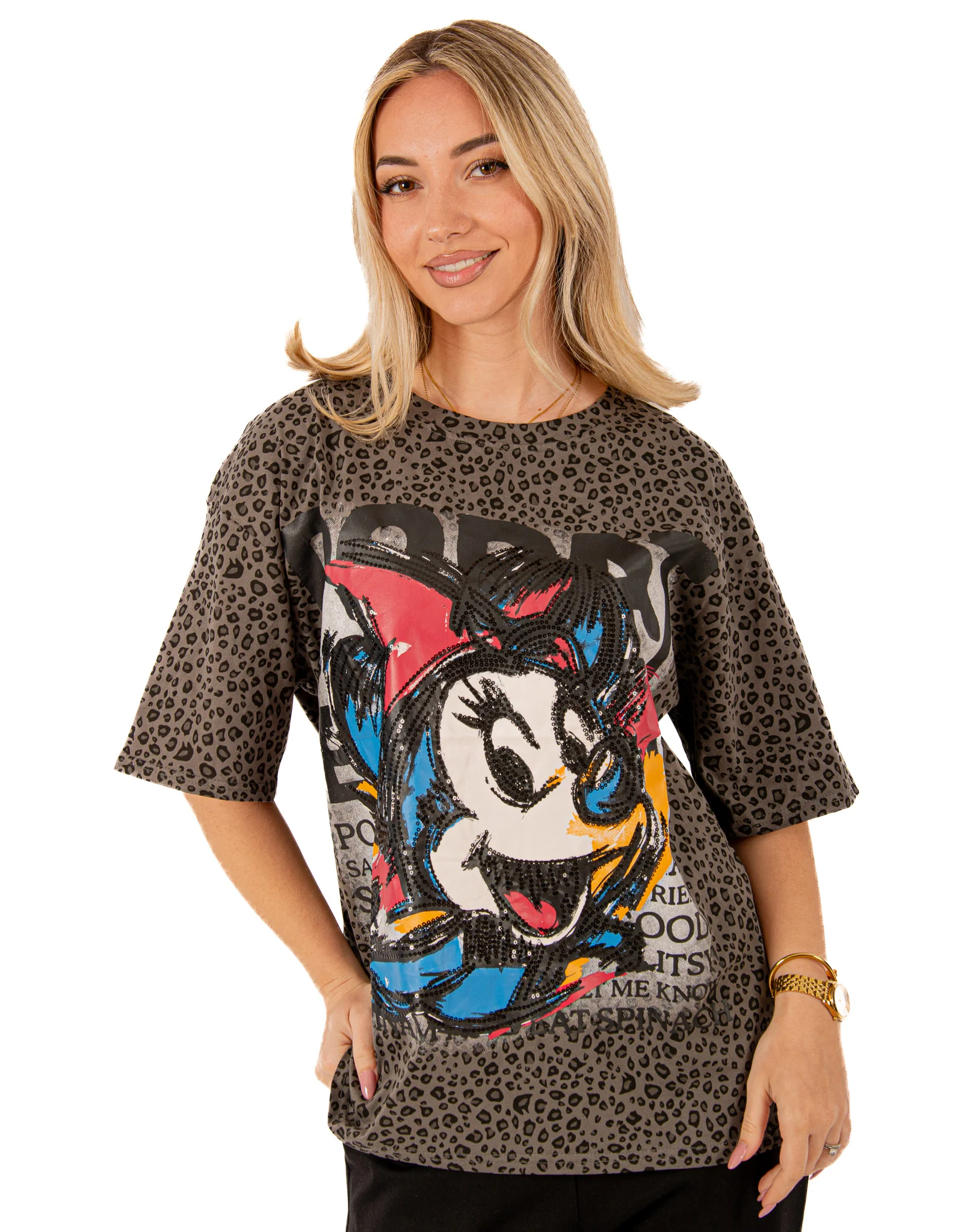 Φωτογραφία προϊόντος: Ellen T-shirt Leopard Minnie με Παγιέτα Ανθρακί Animal Print