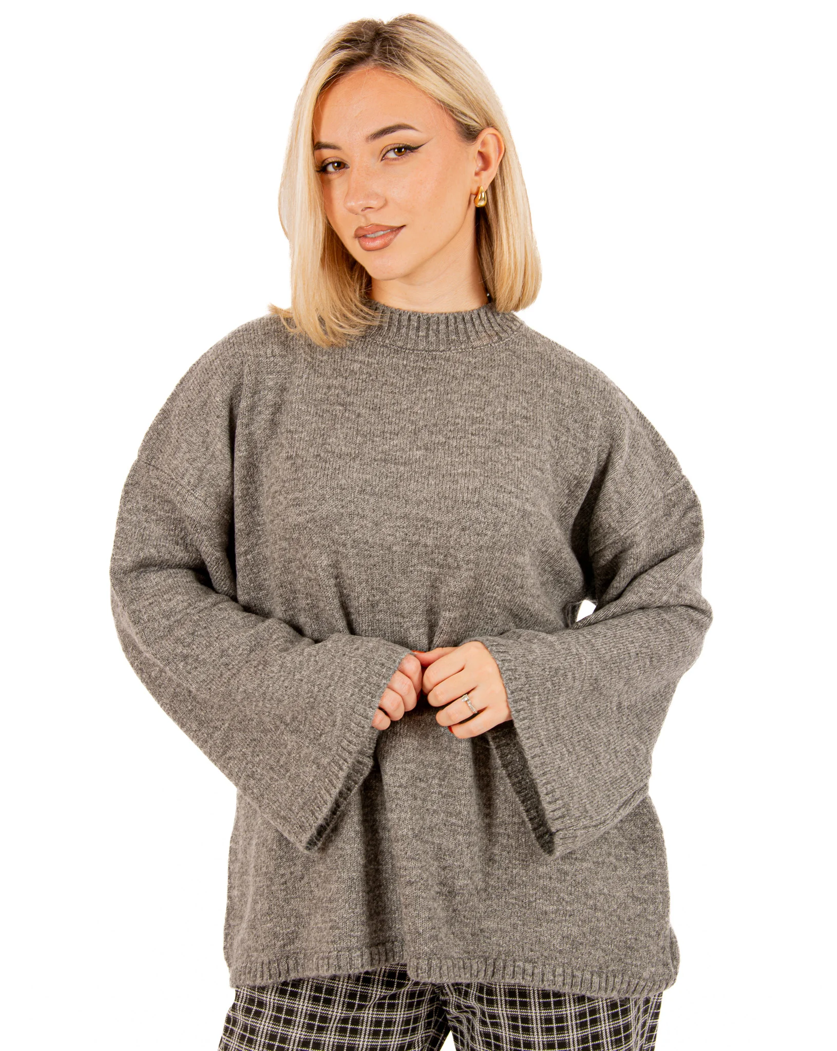 Φωτογραφία προϊόντος: Ellen Πουλόβερ Oversized με Καμπάνα Μανίκια Γκρι Γκρι