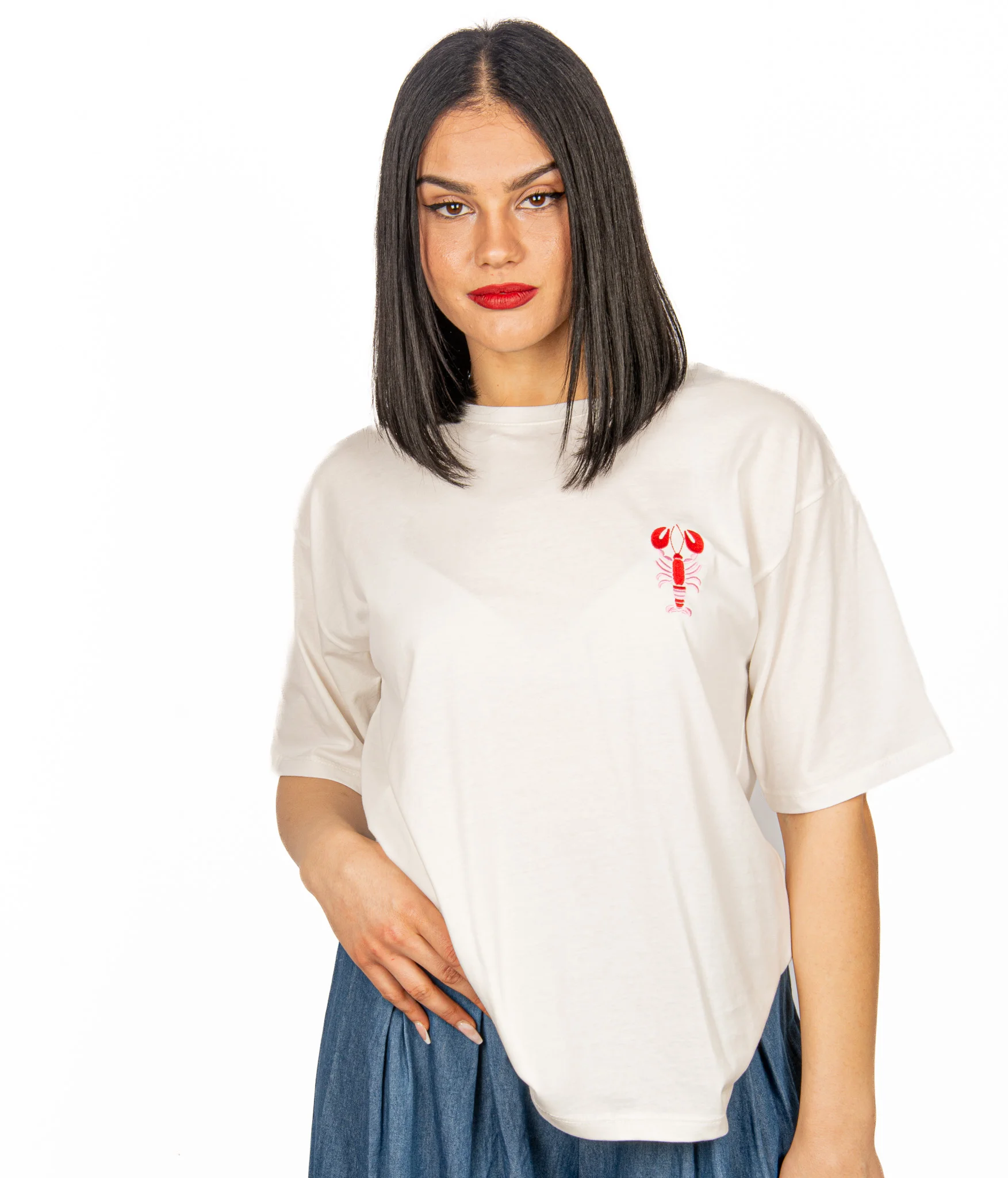 Φωτογραφία προϊόντος: Ellen Μπλουζα T-shirt με Κέντημα Aστακός Λευκό
