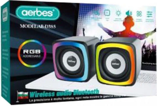 Φωτογραφία προϊόντος: Aerbes Σετ 2 Ηχείων USB με RGB Φωτισμό για Υπολογιστές + Τηλεοράσεις AB-D385